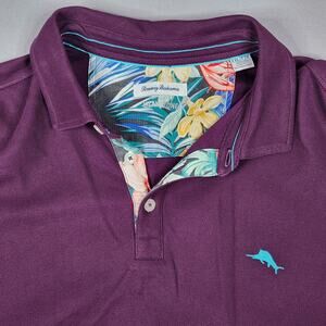 XXL Tommy Bahama Island Zone Men's polo long sleeve plum shirt teal Marlin logo